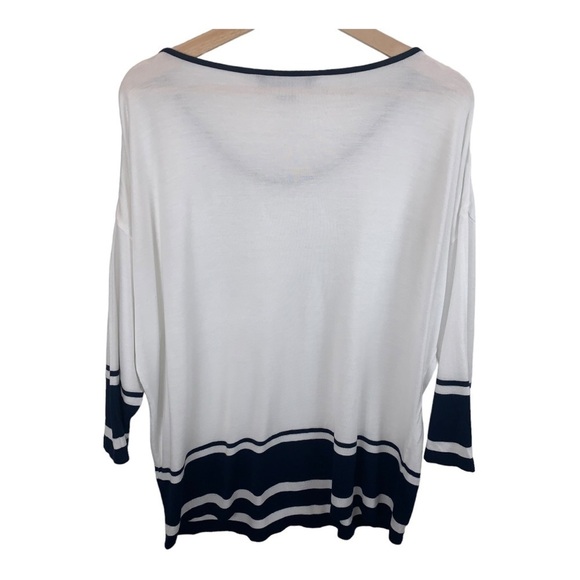 French Connection White Navy Blue Dolman 3/4 Sleeve Stretch Top Women's sz M - Picture 4 of 7